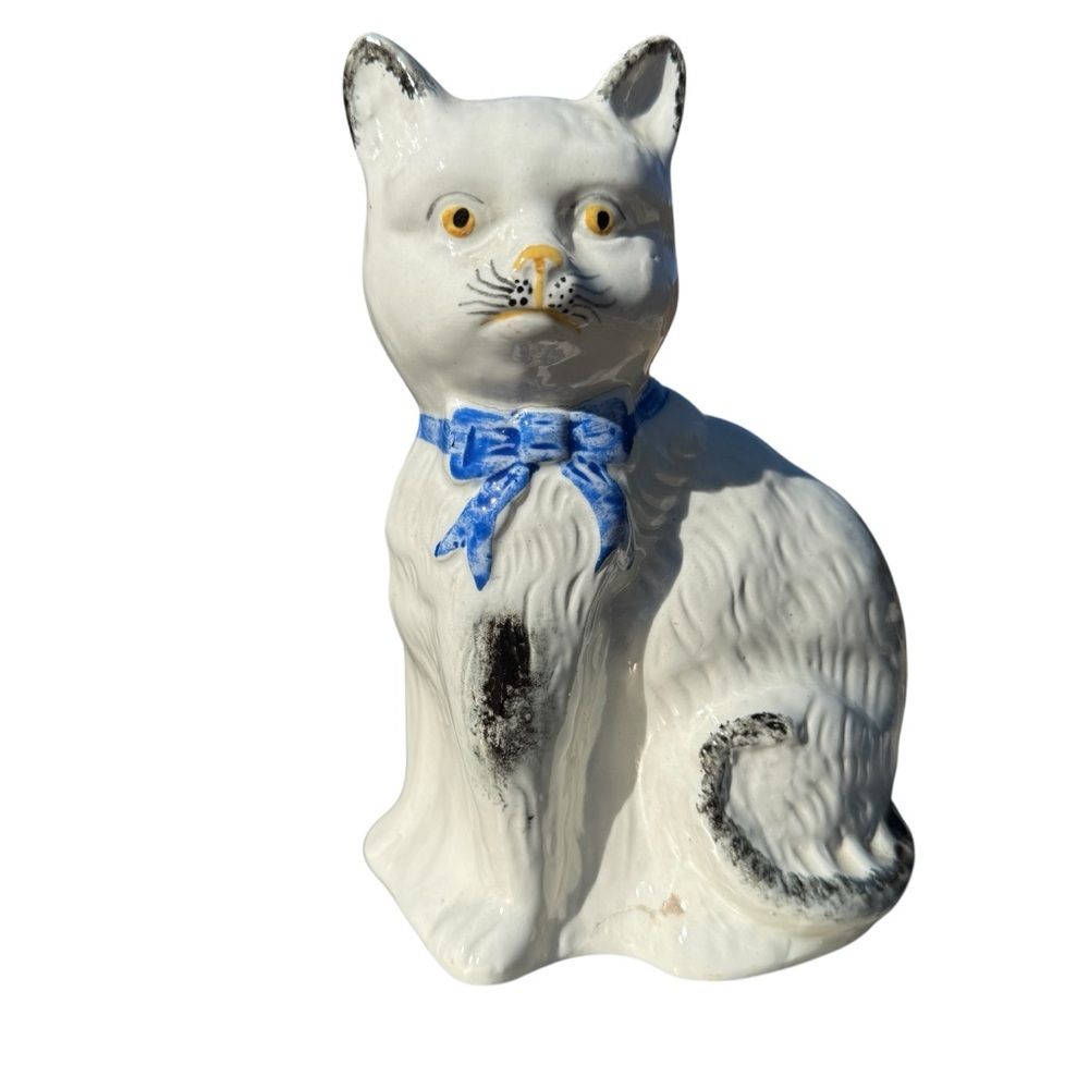 Antique Staffordshire Cat Single Right Sided Figurine Whimsical Vintage 7.75”